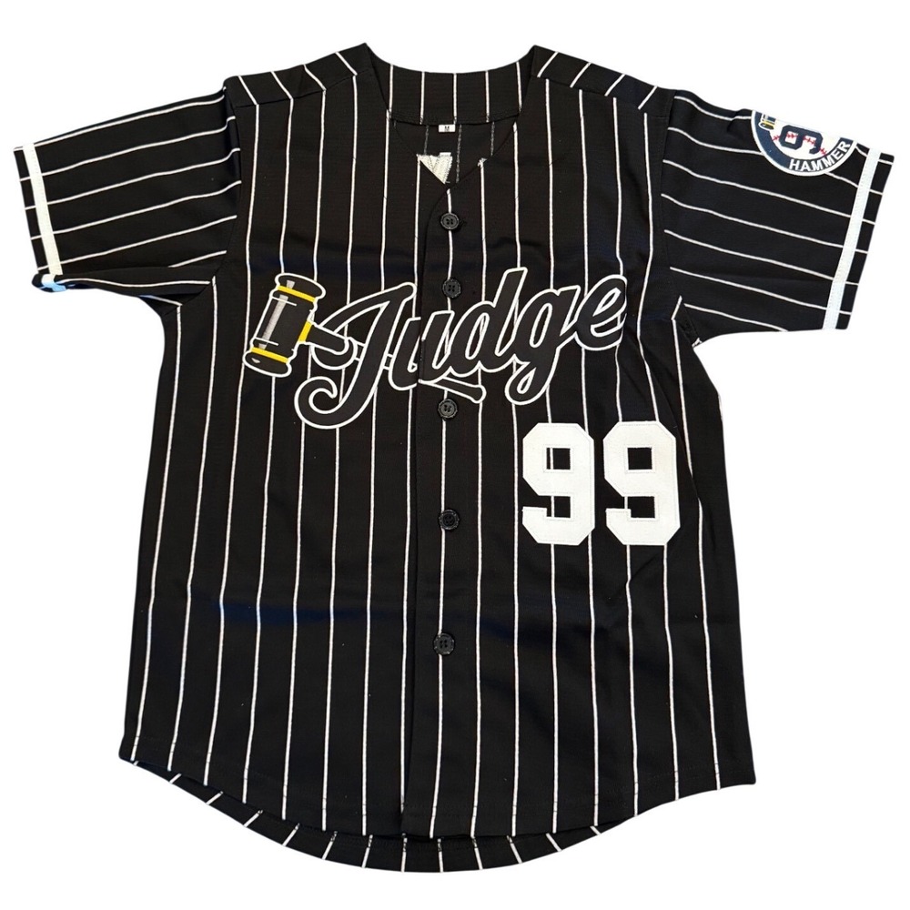 Aaron Judge 99 New York Baseball Jersey Kids Medium Black Pinstripe Short Sleeve